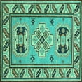 thumbnail image 1 of Ahgly Company Machine Washable Indoor Square Geometric Turquoise Blue Traditional Area Rugs, 6' Square, 1 of 4