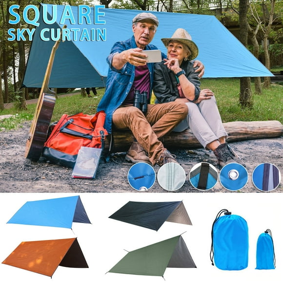 COM1950s Portable Multifunctional Outdoor Camping Traveling Awning Backpacking Tarp Sunshade Lightweight Uv Protection and Pu 1000 Waterproof Rain Fly Tarp Shelter (118 * 118 Inches)