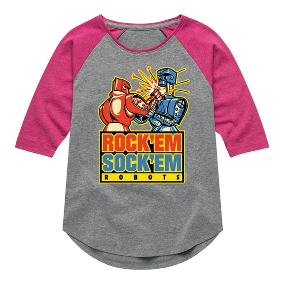 Rock 'Em Sock 'Em Robots - Red Rocker, Blue Bomber - Toddler And Youth Girls Raglan Graphic T-Shirt