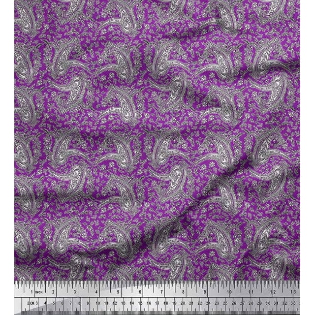 Soimoi Modal Satin Fabric Floral & Paisley Block Decor Fabric Printed Yard 42 Inch Wide