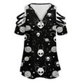 thumbnail image 4 of Amazing Aliens In The Universe With Planet And Stars Womens Summer V Neck Zipper Top Short Sleeve T Shirt Off Shoulder Top Casual Classy Loose Shirts, 4 of 7