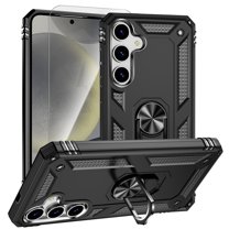 Decase Compatible with Samsung Galaxy S25 2025 Case 1-Pack Tempered Screen Protector, Military Grade Drop Protection Cover with 360° Rotating Kickstand, Heavy Duty Shockproof Phone Case,Black
