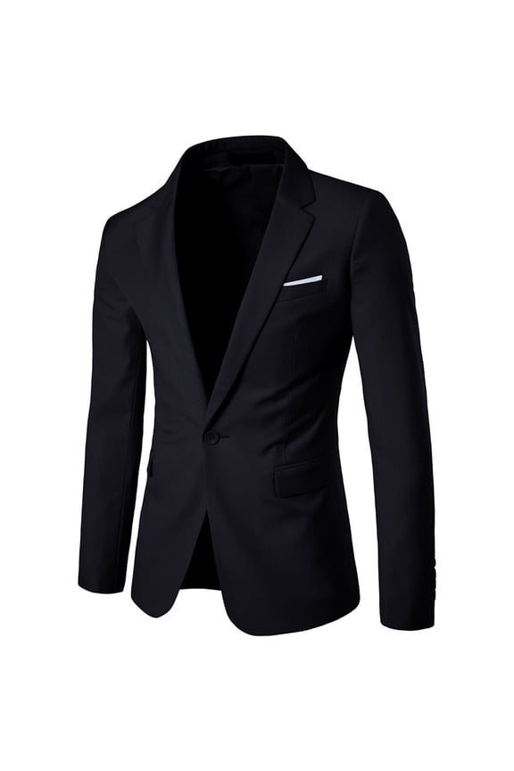 Men's Slim Fit One Button Blazer Business Casual Side Vents Spring Polyester