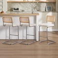 thumbnail image 6 of Zesthouse 26″ Rattan Bar Stools Set of 3, Linen Fabric Counter Height Chairs with Cane Back & Chrome Legs, Mid Century Cantilevered Design Barstools for Kitchen Island, Beige, 6 of 10