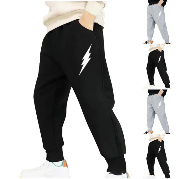 Crunowin Girls and Boys Cotton Pants, Elastic Waist Loose Lightning Print Kids Casual Pants Gray 4T