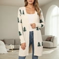 thumbnail image 5 of Christmas Cardigan Sweaters for Women Long Sleeve Loose Fit Casual Knit Christmas Tree Embroidered Sweater Jacket Winter Xmas Open Front Cozy Holiday Soft Christmas Sweater Beige S, 5 of 7