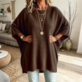 thumbnail image 6 of JIAYUE Women Crew Neck Knit Sweater Solid Color Batwing Short Sleeve Oversized Tunic Top for Comfortable Wear, 6 of 9