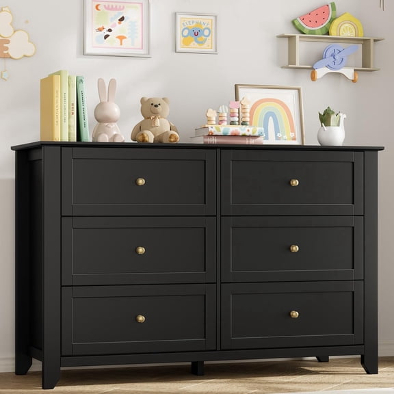 Panapinka 6 Drawers Dresser for Bedroom, 53.9" W Farmhouse Wood Dressers & Chest of Drawers for Clothes, Tall Storage Dressers Organizer with Deep Drawers for Living Room, Closet, Hallway