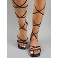 thumbnail image 3 of Women Tie Leg Design Strappy Sandals, Fashionable Apricot Flat Sandals, 3 of 4