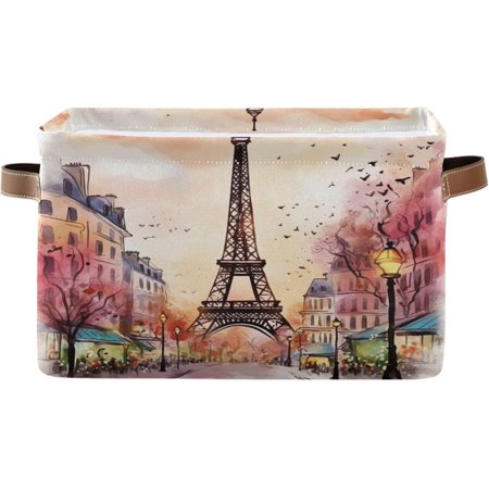 Hotbar Watercolor Paris Foldable Storage Basket for Shelves, Collapsible Sturdy Storage Bin with Handles, Canvas Storage Cube for Organizing Closet 1PC