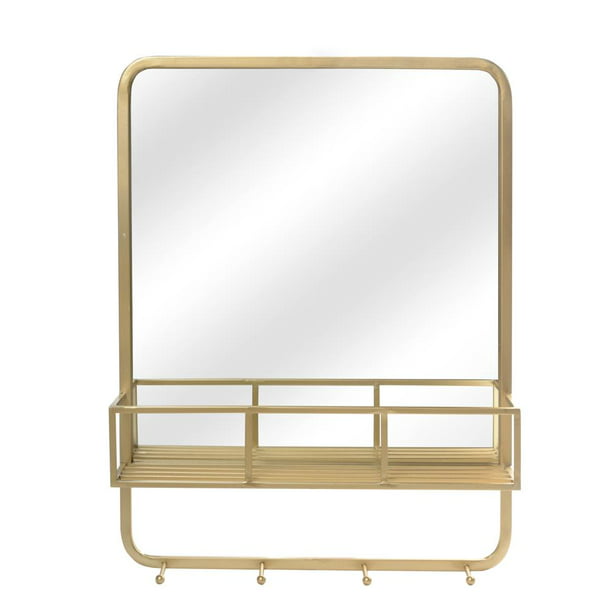 Ktaxon 25 Metal Wall Mirror With Shelf And Hooks Gold Com - Gold Metal Wall Shelf With Mirror
