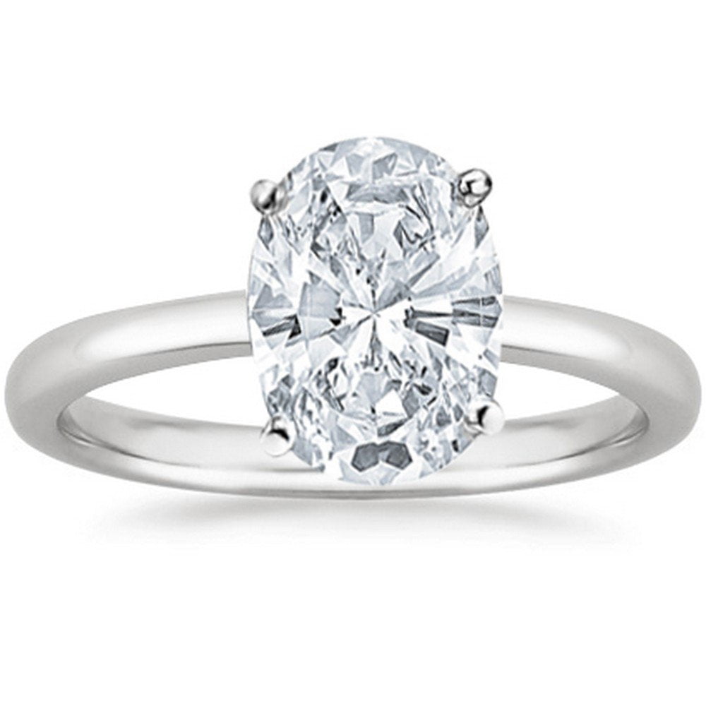 14K White Gold 3/4 Carat Lab Grown Solitaire Oval Cut IGI Certified Diamond Engagement Ring (0.75 Ct,E-F SI1-SI2