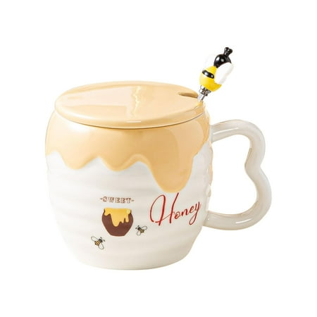 

Bee Mug | 450ML Ceramic Honey Cup with Cover and Spoon | Cute Bee Coffee Mug Creative Tea Cup Bee Mug for Kitchen Office Bumble Bee Gifts for Bee Lovers