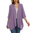 thumbnail image 2 of Uvplove Cardigan for Women 3/4 Sleeve Lightweight Summer Swiss Dots Kimono Cardigan Loose Beach Cover Up Purple-2XL, 2 of 8