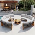 thumbnail image 3 of Harper & Bright Designs Patio Outdoor Round Conversation Set, Wood Half Moon Outdoor Sectional Sofa for 6, 3 Piece Seating Group with Cushions and a Coffee Table for Patio Garden Poolside, Gray, 3 of 14