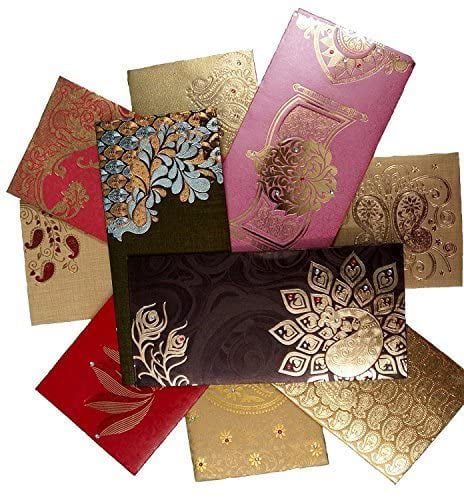 New Pack of 10 Ethnic Scroll Style Shagun Envelopes for Weddings Birthdays  US 