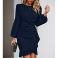 thumbnail image 3 of Women's Long Sleeves Dress Zipper Bodycon Mini Dress Ruffle Hem Round Neck Cocktail, 3 of 6