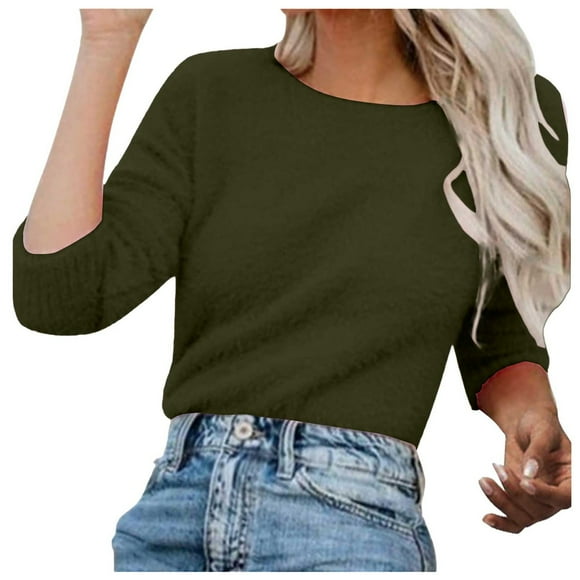 HCURIBAD Soft Sweaters for Women Clearance! Fuzzy Sweater for Women Cowl Neck Long Sleeve Sweaters Women's Fashionable Loose Fuzzy Jumper Sweater Pullovers, Mohair Sweater for Women Green 3XL