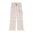 thumbnail image 2 of Gibobby Pantalones de trabajo para hombre Pantalones cargo a la moda para mujer, pantalones con cordón y dos prendas, pantalones deportivos drapeados de pierna ancha(Beige,M), 2 of 5