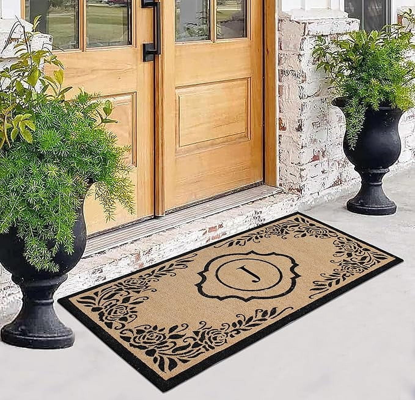 A1HC Natural Coir Monogrammed Floral Door Mat, 36"x72", Durable Anti-Shed Outdoor Door Mat, Heavy-Duty, Low-Profile, Easy to Clean