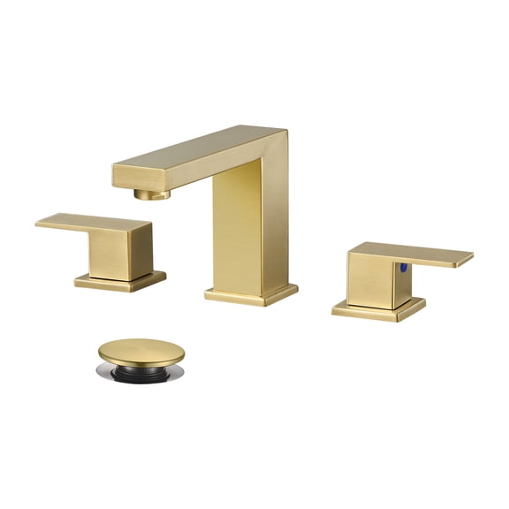 Cobbe Widespread 8-Inch Bathroom Faucet 3 Hole, 2-handle Bathroom Sink Faucet with Pop Up Drain Assembly Brushed Gold