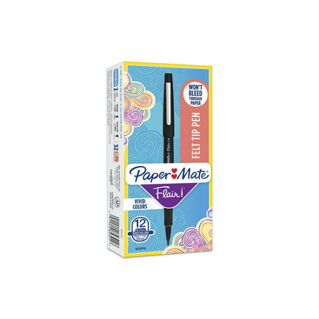 Paper Mate Flair Felt Tip Pens, Medium Point (0.7mm), Black, 12