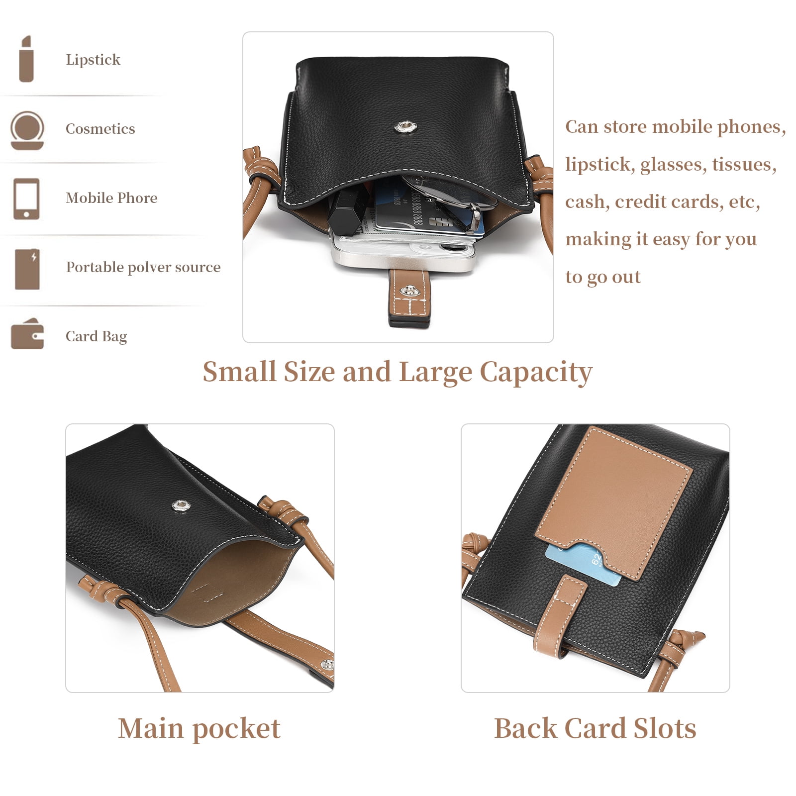 KALUNMA Vegan Leather Small Crossbody Bags for Women Snap Cell Phone Bag Purses Adjustable Strap
