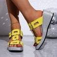 thumbnail image 2 of Rokment Metallic Silver Platform Wedge Slides Dress Sandals for Women Ladies 2026 Summer Trendy Graphic Leather Square Toe Chunky High Heels Casual Slippers Yellow Size 6, 2 of 8
