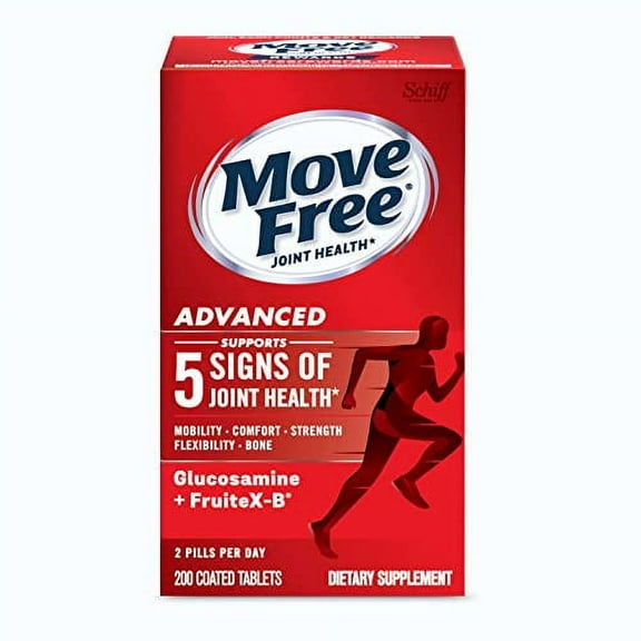Move Free Advanced Glucosamine Chondroitin   Calcium Fructoborate Joint Support Supplement, Supports Mobility Comfort Strength Flexibility & Bone - 200 Tablets (100 servings)*
