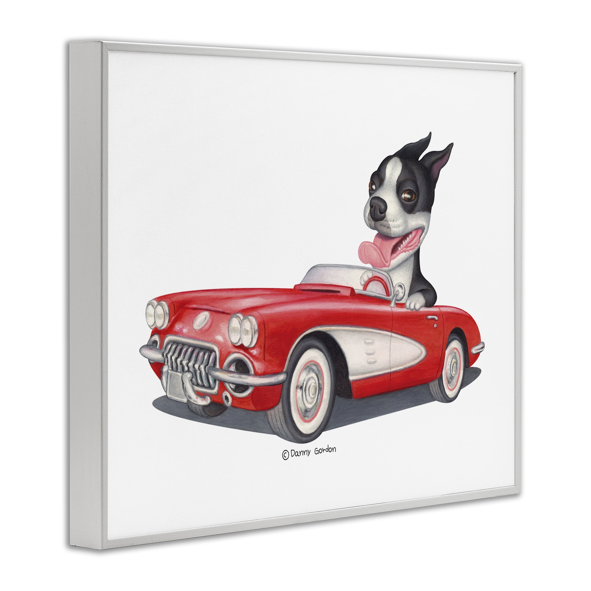 Stupell Industries Dog Driving Vintage Convertible Animals & Insects Painting White Framed Art Print Wall Art, 30 x 24