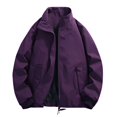 thumbnail image 7 of LODIENY Men Stand Collar Baggy Jacket with Pockets Zip Up Lightweight Long Sleeve Coat Casual Windbreaker Stylish Fall Golf Work Jackets Purple XXXL, 7 of 7