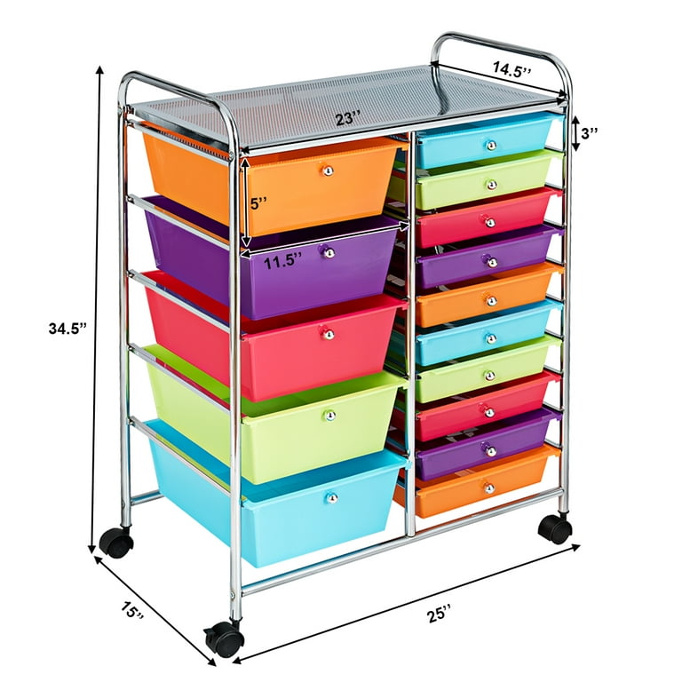 15 Drawer Rolling Storage Cart - Multipurpose Movable Craft Organizers and  Storage, Utility Cart for Home Office School (Transparent Multicolor)