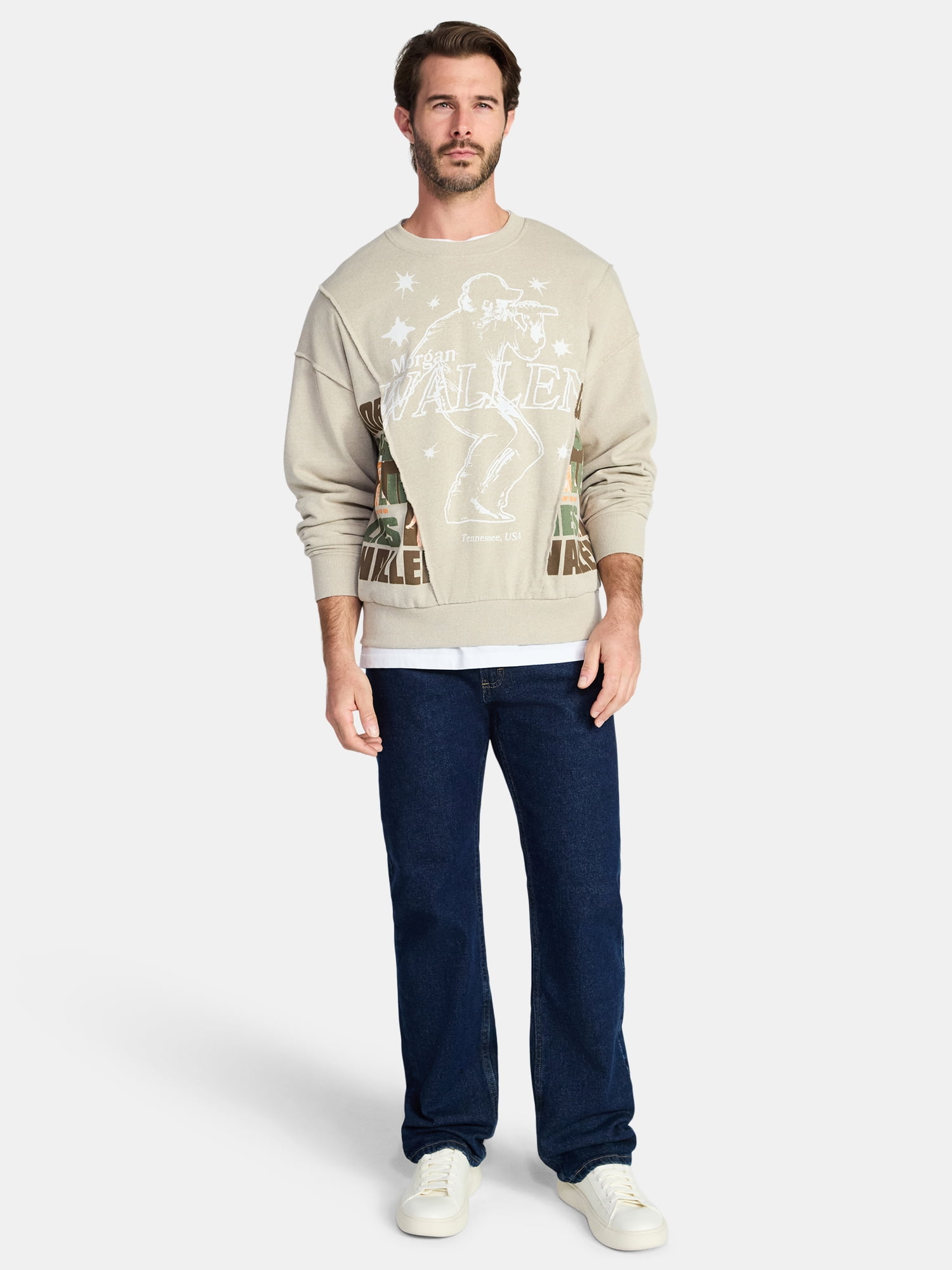 Morgan Wallen Men's Boxy Oversized Split Graphic Crewneck Sweatshirt, Sizes S-3XL
