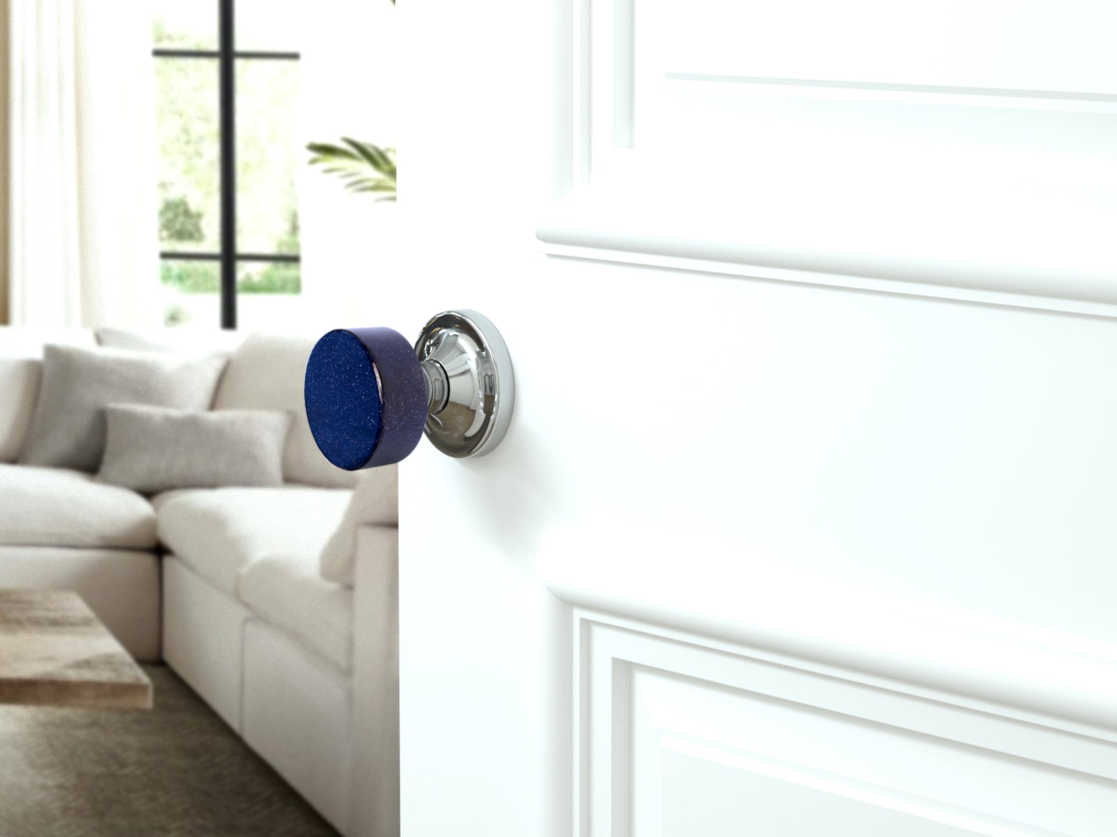 Dummy Round Blue Goldstone Door Knobs Polished Chrome Round Rosette
