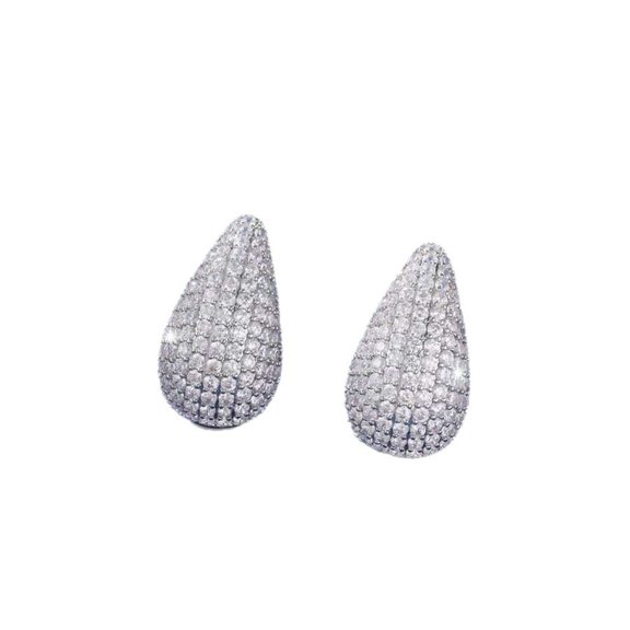 LINXIQIN Womens 14K White Gold Plated Earrings with Cubic Zirconia 2 Piece Set