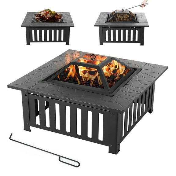32" Square Metal Fire Pit for Outdoor Use, Backyard Fire Pits with Mesh Cover, Perfect for Camping, Patios, and Garden Gatherings, Durable and Stylish Firepit for Outside