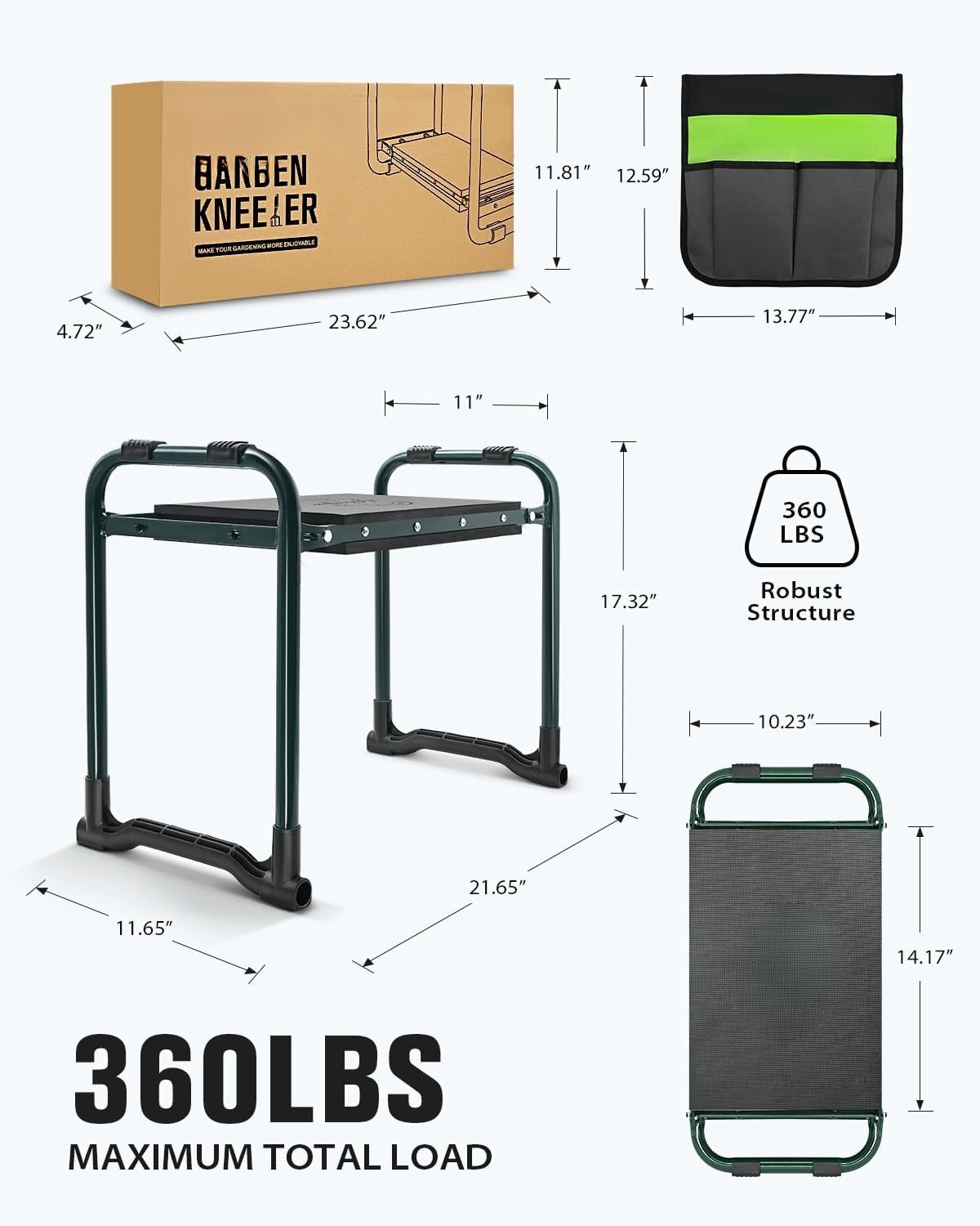 Garden Kneeler and Seat Heavy Duty,Upgraded Foldable Gardening Stool Widened to 10" Stable Wear-Resistant Prevent Knee and Back Pain, Bench High-End 2 Large Tool Bags Gift for Women