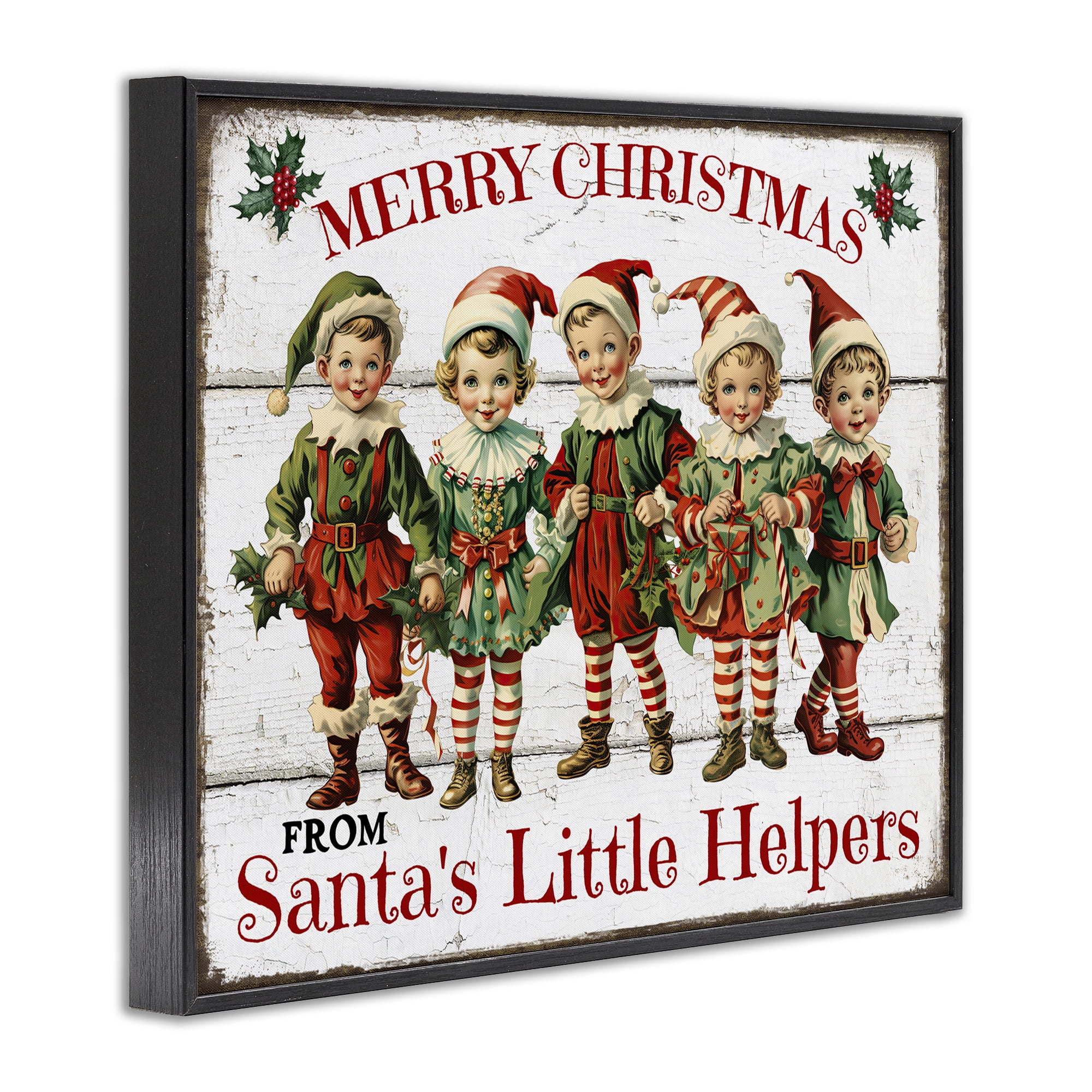 Stupell Industries Santa's Helpers Elves Holiday Painting Black Framed Art Prints Wall Art, 14 x 11