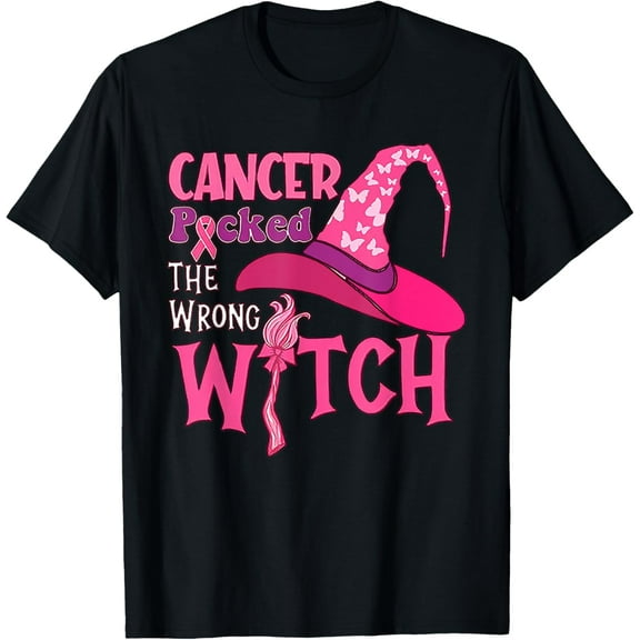 Velto Cancer Picked The Wrong Witch Breast Cancer T-Shirt All Size S-5XL