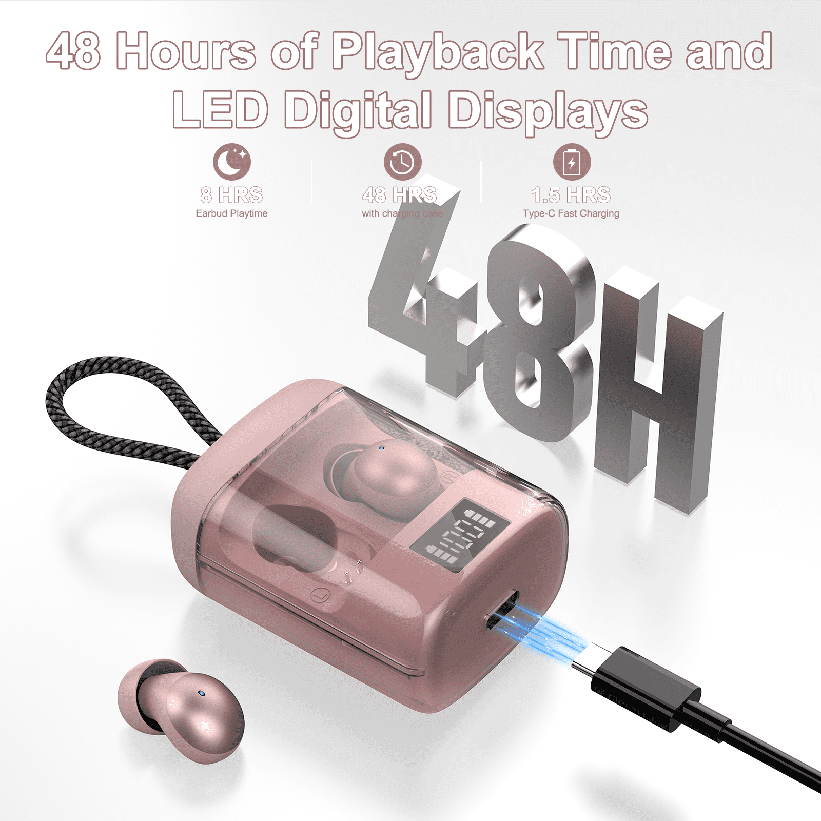 AI Sleep Earbuds Bluetooth 6.0 in Ear, Mini Sleep Headphones with Sleep Monitor and APP, Small Earplugs for Side Sleepers, 48H Playtime Sleep Earphones with Sleep Mode, Personal Alarm, Rosegold