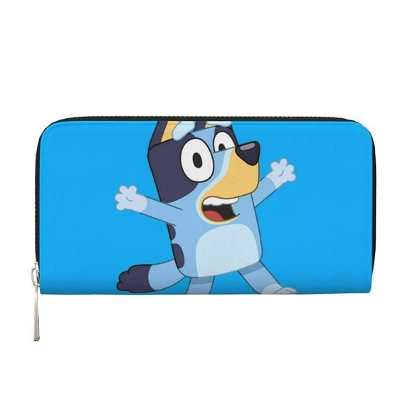 Kowoue Bluey Pattern Genuine Leather Long Wallet Card holder Wallet with Coin Pocket Wristlet Clutch Wallet Purse