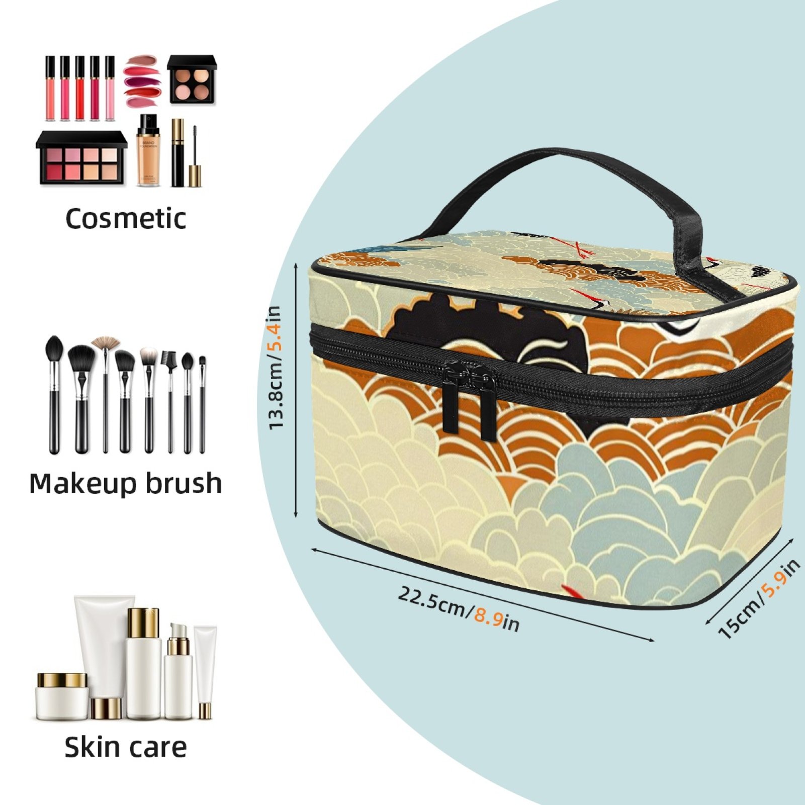 ERJLKXP Japanese Style Cloud Crane Makeup Bags Travel Cosmetic Bag Case, Large Capacity Organizer and Storage, Portable Pouch Toiletry bag for Women & Girls