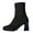 Black, variant on Beige Ladies Chunky Heel Booties Knitted Upper Solid Color Elastic Mid Calf Casual Winter Footwear
