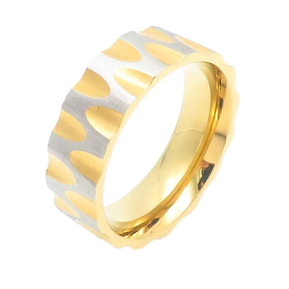 HIJONES Men Women's Water Wave Ring Vintage Stainless Steel Personalized Hip Hop Ring Band Finger Jewelry Gold Size 11