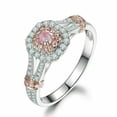 thumbnail image 2 of 14K White Gold Plated Silver 2Ct Round Cut Lab-Created Pink Sapphire Halo Women's Engagement Ring, 2 of 3