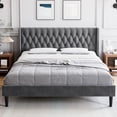 thumbnail image 5 of King Size Bed Frame with Headboard, Modern Queen Bed Frame, Deep Button Tufted Headboard with Wingback, Velvet Upholstered Platform Bed Frame, No Box Spring Needed, Easy Assembly, Gray, 5 of 5
