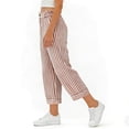 thumbnail image 5 of Admvng Capri Pants for Women Striped Elastic High Waist Button Detail Rolled Cuffs Cropped Pants, 5 of 5