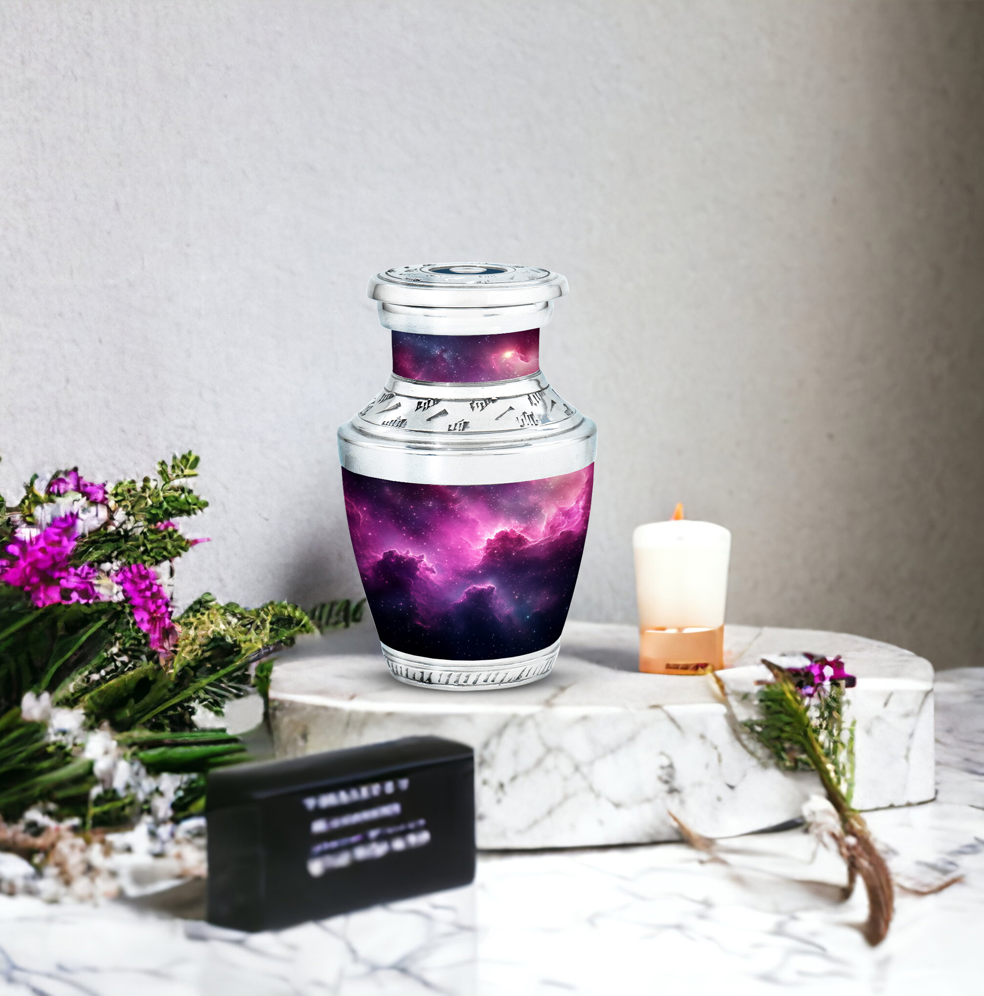 JAGASY Pink Galaxy Stars Urn for Boy & Girl - Purple Small Urn for Ashes Adult Male - Tiny Nebula Clouds Decorative Cremation Urns - Keepsake Funeral Urns for Child - (3 Inch)