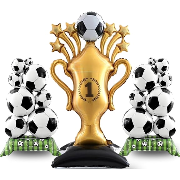 3Pcs Soccer Foil Balloons Set – Large Soccer & Trophy Balloons for Sports Theme Birthday Party, Soccer Fans Party Decorations