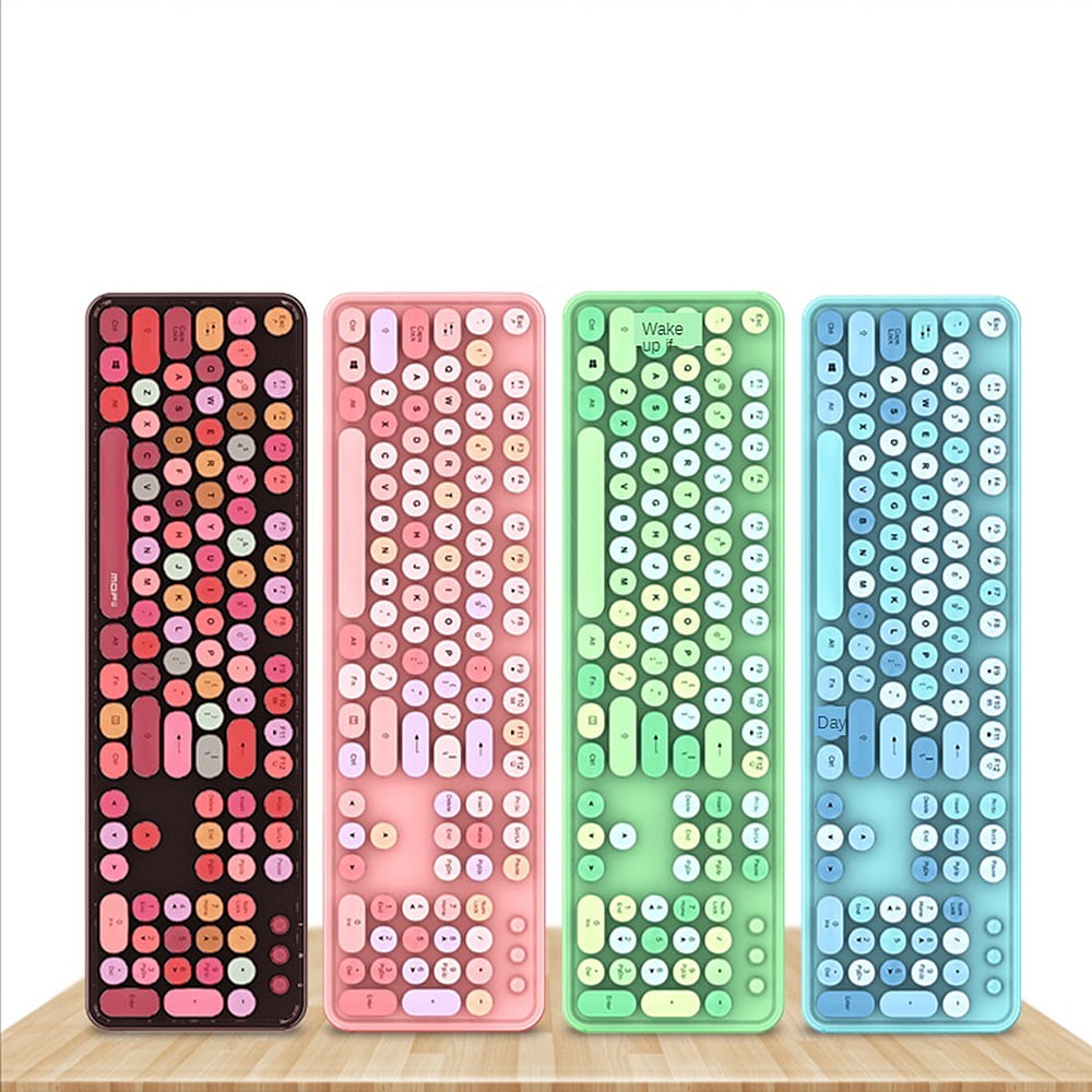 Mofii Sweet Keyboard Mouse Combo Pure Color 2.4G Wireless Keyboard Mouse Set Circular Suspension Key Cap for PC Laptop